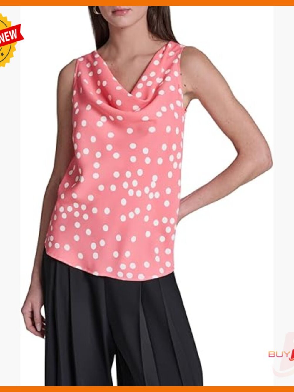 Sleeveless Cowl Neck Blouse, Polka Dot Pattern, 100% Polyester